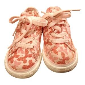 Converse One Star Pink Butterflies Glitter Girls Size 6 Skateboard Shoes VGC